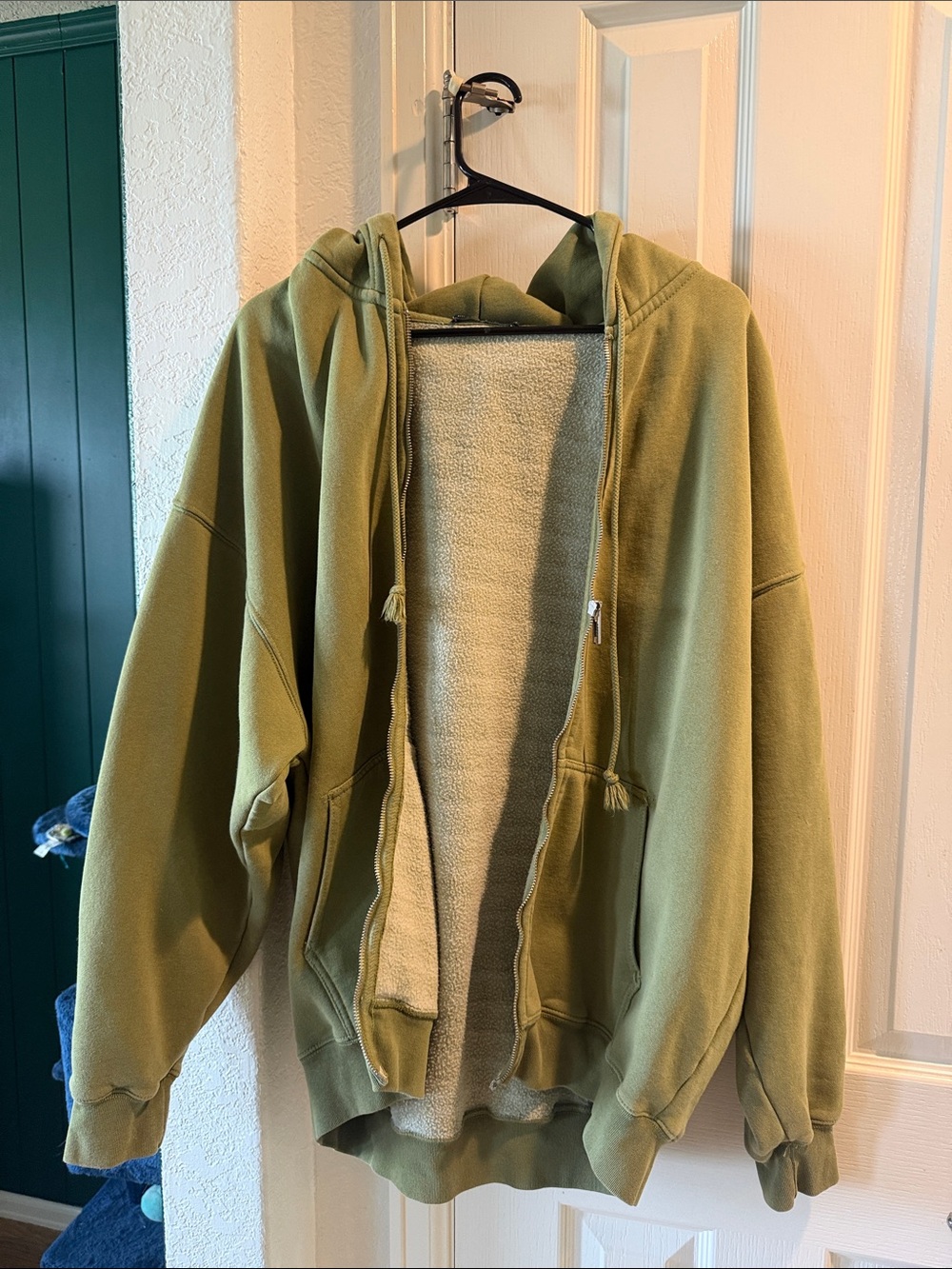 Brandy Melville Green Zip-Up Hoodie